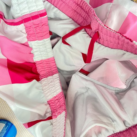NIKE Womens M Dri Fit Checkered Pink White Performance Shorts Inner Drawstring - Picture 7 of 8